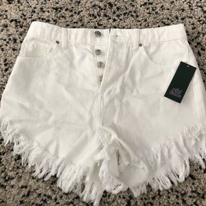 High waisted distressed jean shorts